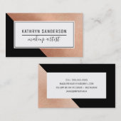 Carte De Visite ANGLE MINIMAL MODERNE rose coin or noir blanc (Devant / Derrière)
