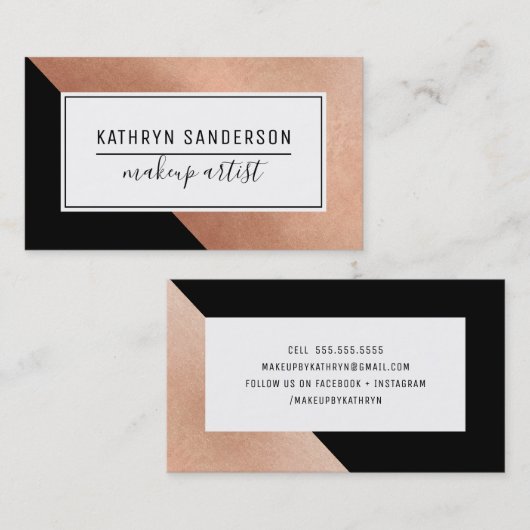 Carte De Visite ANGLE MINIMAL MODERNE rose coin or noir blanc (Devant / Derrière)
