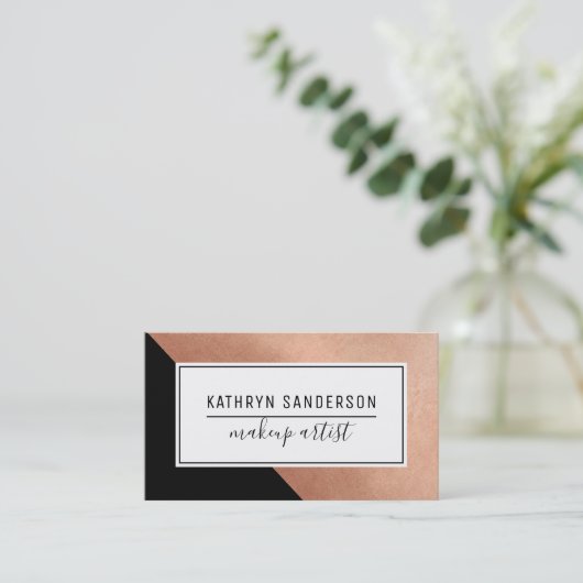 Carte De Visite ANGLE MINIMAL MODERNE rose coin or noir blanc (Debout devant)