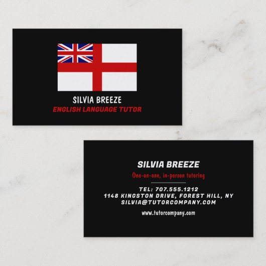 Carte De Visite Angleterre UK Flag, Tutor de langue anglaise, Ense (Devant / Derrière)