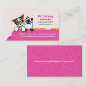 Carte De Visite Animal assis Yorkie avec Chat Canapé rose (Devant / Derrière)