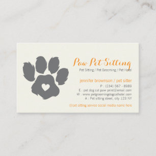 Carte De Visite Animal de compagnie gris jaune Sitter Social Media