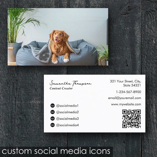 Carte De Visite Animal Pet Influencer Full Photo QR Code