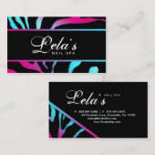 Carte de visite animal Zebra Nail Salon bleu rose (Devant / Derrière)