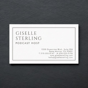 Carte De Visite Animateur de podcast Luxueux Minimaliste Noir Blan