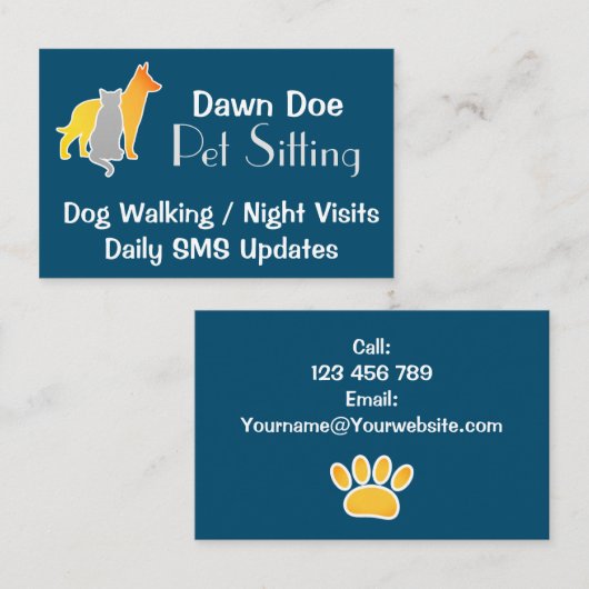 Carte De Visite Animaux assis (Devant / Derrière)