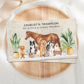 Carte De Visite Animaux assis chien chat Cheval Boho Aquarelle Ani