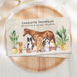 Carte De Visite Animaux assis chien chat Cheval Boho Aquarelle Ani