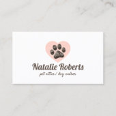 Carte De Visite Animaux de compagnie Sitter Cute Furry Paw Heart C (Devant)