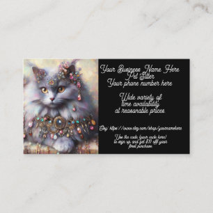 Carte De Visite Animaux de compagnie Sitter Whimsical Grey Kitty B