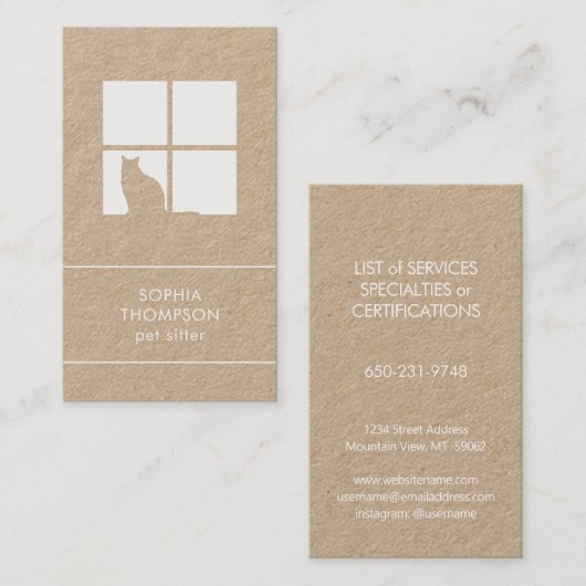 Carte De Visite Animaux de compagnie Sitting Groomer Services Kraf (Devant / Derrière)