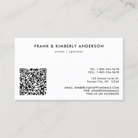 Carte De Visite Animaux de ferme Cow Cog Chicken Duck QR Code (Dos)