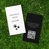 Carte De Visite Animaux Empreintes de pattes QR code Black White C