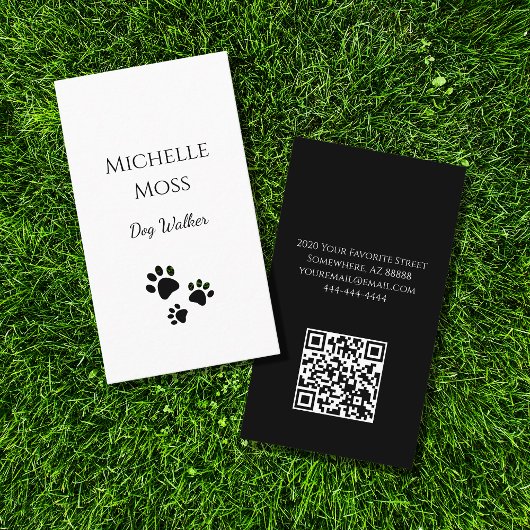 Carte De Visite Animaux Empreintes de pattes QR code Black White C