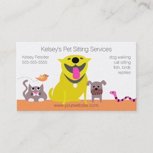 Carte De Visite Animaux familiers - serpent d'oiseau de chat de (Devant)