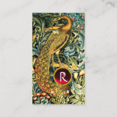 CARTE DE VISITE ANIMAUX FORESTIERS, PEACOCK EN FLORALGEM VERT MONO (Dos)