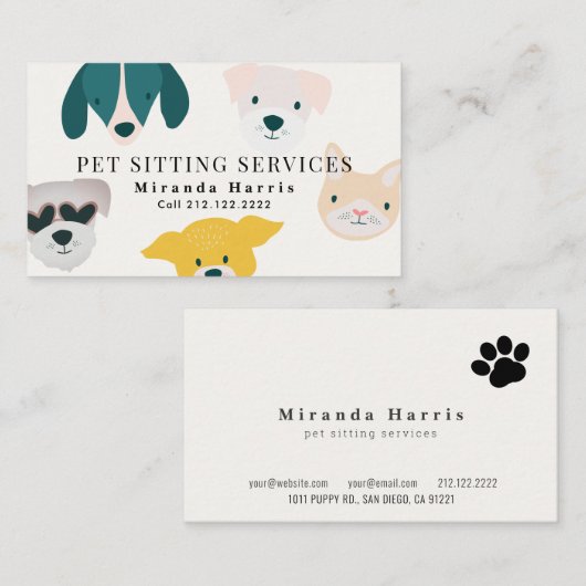 Carte De Visite Animaux mignons Marcheur de chien pour animaux de (Devant / Derrière)