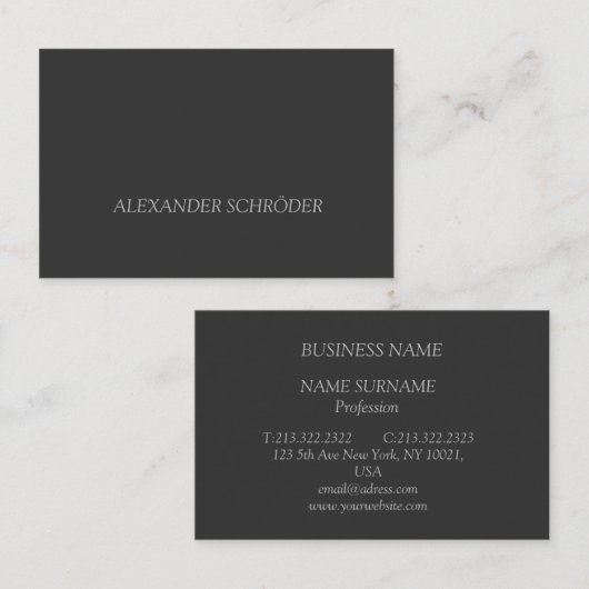 Carte de visite anthracite avec écriture grise (Devant / Derrière)
