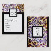 Carte De Visite ANTIQUE DAMASK CARRÉ MONOGRAM, perle violette noir (Devant / Derrière)