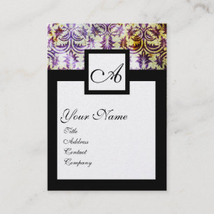 Carte De Visite ANTIQUE DAMASK CARRÉ MONOGRAM, violet noir argent