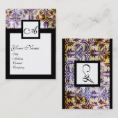 Carte De Visite ANTIQUE DAMASK CARRÉ MONOGRAM, violet noir blanc (Devant / Derrière)