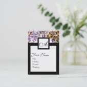 Carte De Visite ANTIQUE DAMASK CARRÉ MONOGRAM, violet noir blanc (Debout devant)