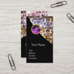 Carte De Visite ANTIQUE DAMASK PURPLE GEMSTONE MONOGRAS Noir
