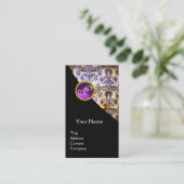 Carte De Visite ANTIQUE DAMASK PURPLE GEMSTONE MONOGRAS Noir (Debout devant)