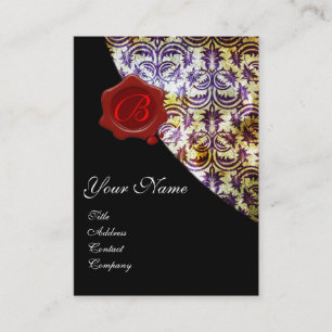 Carte De Visite ANTIQUE DAMASK RED WAX SEAL MONOGRAS violet