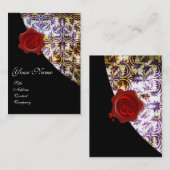 Carte De Visite ANTIQUE DAMASK RED WAX SEAL MONOGRAS violet (Devant / Derrière)