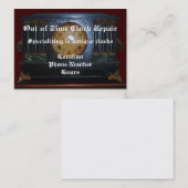 Carte de visite antique de réparation d'horloge (Devant / Derrière)