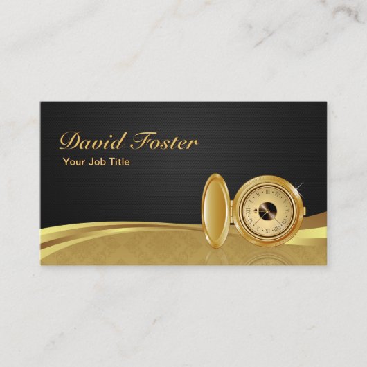 Carte De Visite Antique Montre de poche Black Gold Elegant Damask (Devant)
