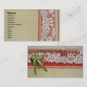 Carte De Visite Antique Rose dentelle Rustique Rouge Victorien Bur (Devant / Derrière)