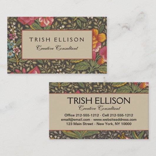 Carte De Visite Antique Toile de Jouy 1800 Branches florales (Devant / Derrière)