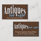 Carte De Visite Antiquités à vendre. Objet de collection. (Devant / Derrière)