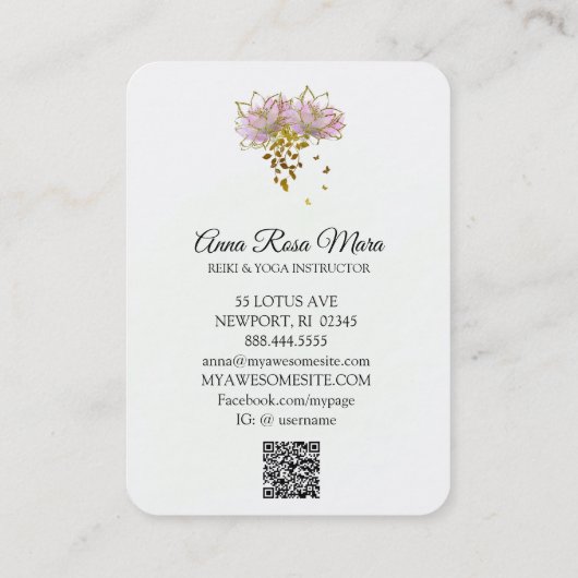 Carte De Visite *~* AP32 Pink Lotus Butterfly Floral Logo Zen QR (Dos)