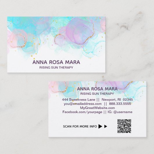 Carte De Visite *~* AP46 Pastel Parties scintillant d'or en encre  (Devant / Derrière)