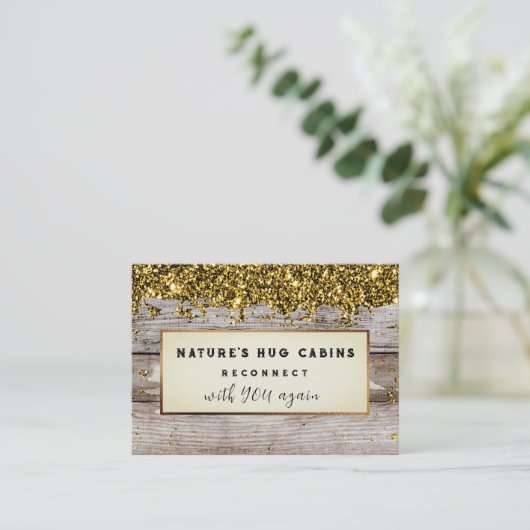 Carte De Visite *~* AP49 Rustique QR Parties scintillant en bois d (Debout devant)