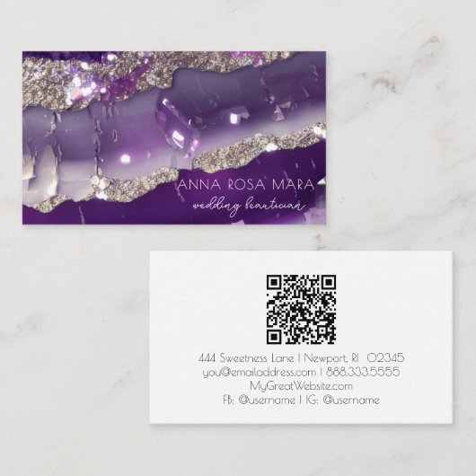 Carte De Visite *~* AP66 Glam QR Agate Purple Silver Parties scint (Devant / Derrière)