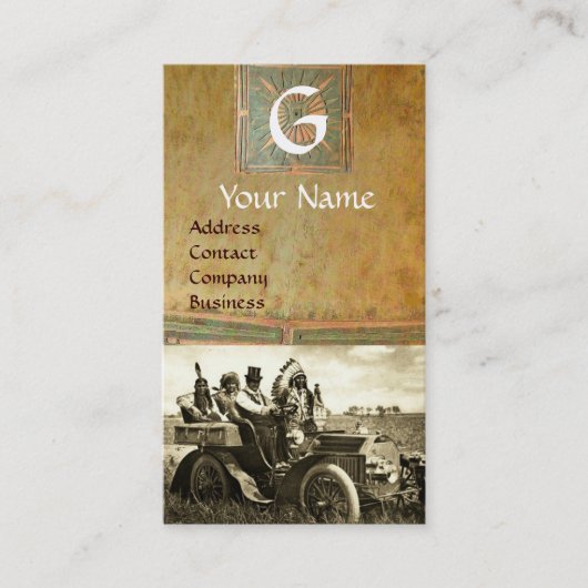 CARTE DE VISITE APACHES ET GERONIMO CONDUISANT UNE VOITURE À MOTEU (Devant)