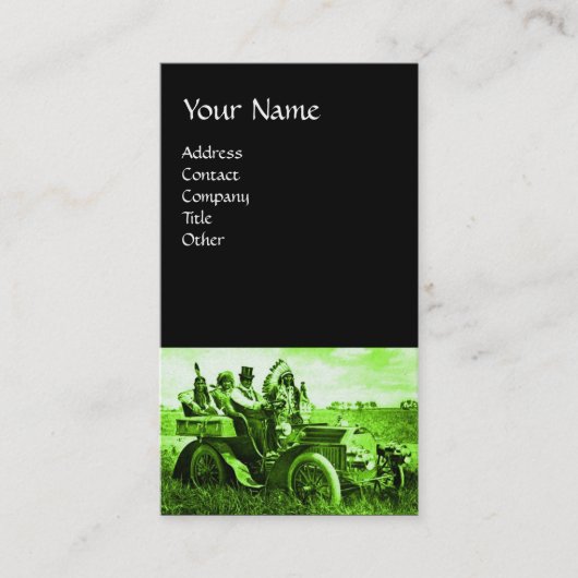 CARTE DE VISITE APACHES ET GERONIMO CONDUISANT UNE VOITURE À MOTEU (Devant)