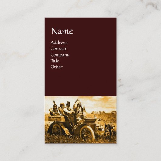 CARTE DE VISITE APACHES ET GERONIMO CONDUISANT UNE VOITURE À MOTEU (Devant)