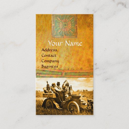 CARTE DE VISITE APACHES ET GERONIMO CONDUISANT UNE VOITURE À MOTEU (Devant)