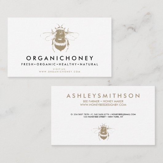 Carte De Visite Apiariste Miel Or Bumble Bee (Devant / Derrière)