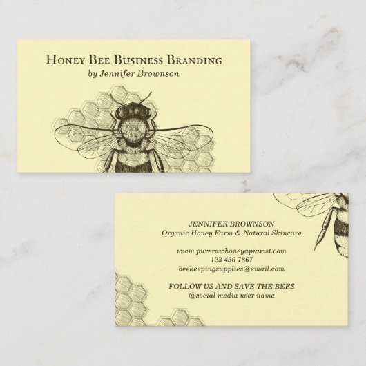 Carte De Visite Apière rétro simple jaune (Devant / Derrière)