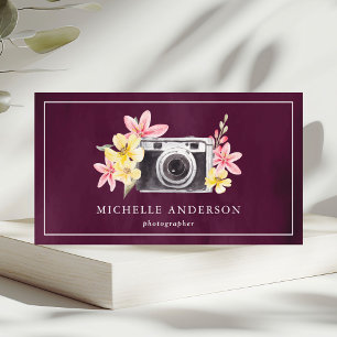 Carte De Visite Appareil photo Fleur Vintage Code QR Photographe V