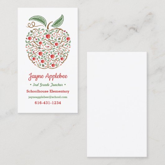 Carte de visite Apple de l'enseignant des semences (Devant / Derrière)