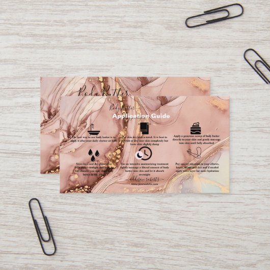 Carte De Visite Application Beurre du corps Aquarelle rose or (Devant/Arrière en situation)