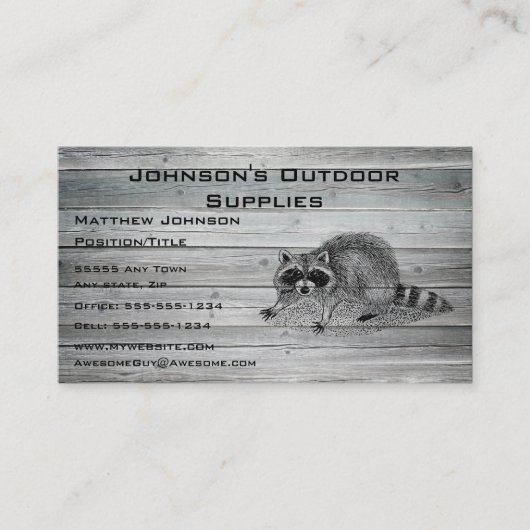 Carte De Visite Approvisionnement extérieur de Racoon en bois (Devant)