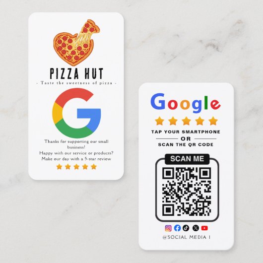 Carte De Visite Appuyez pour évaluer le restaurant Google Pizza (Devant / Derrière)